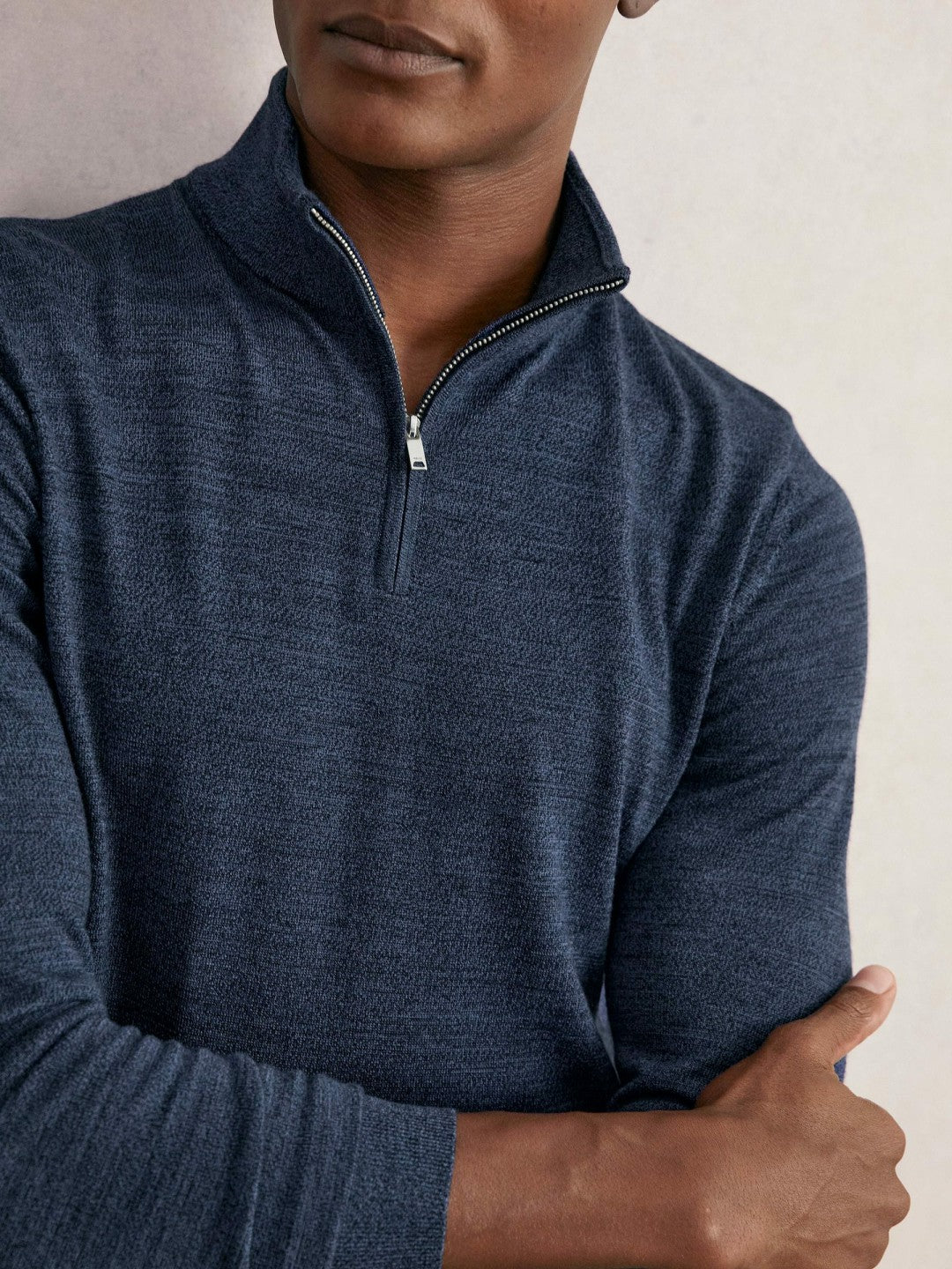 Men Merino Wool Half-Zip Jumper in Denim Jaspe