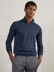 Men Merino Wool Half-Zip Jumper in Denim Jaspe