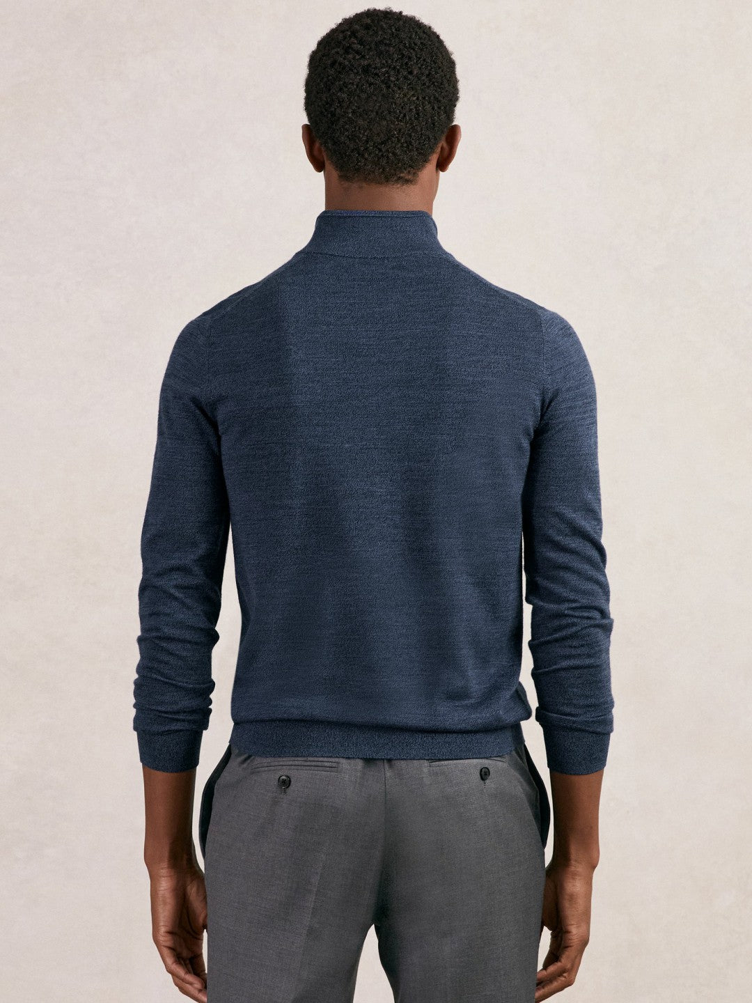 Men Merino Wool Half-Zip Jumper in Denim Jaspe