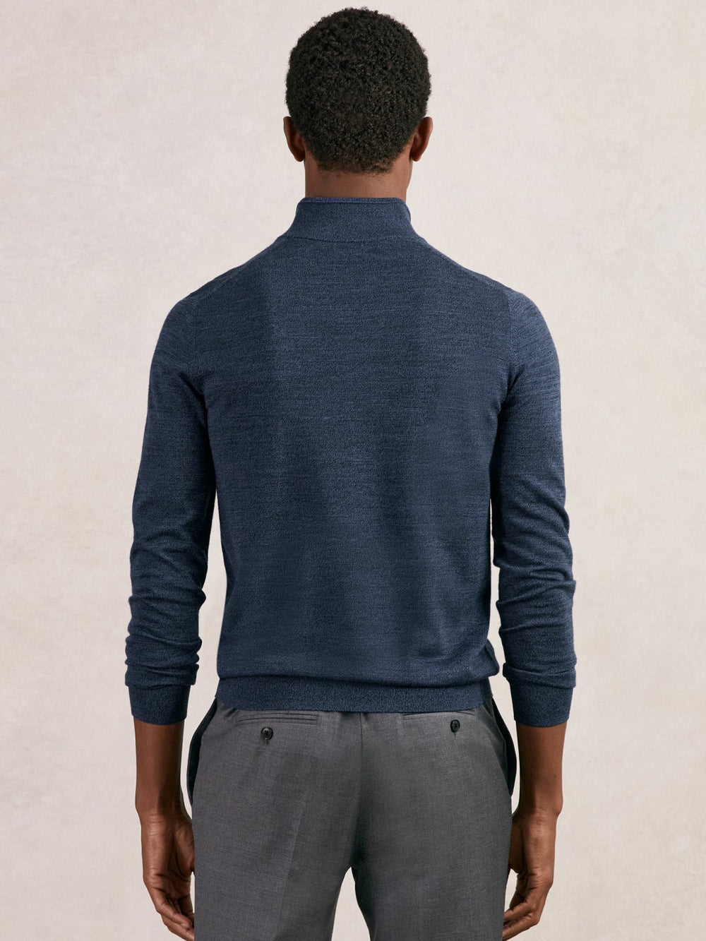 Men Merino Wool Half-Zip Jumper in Denim Jaspe
