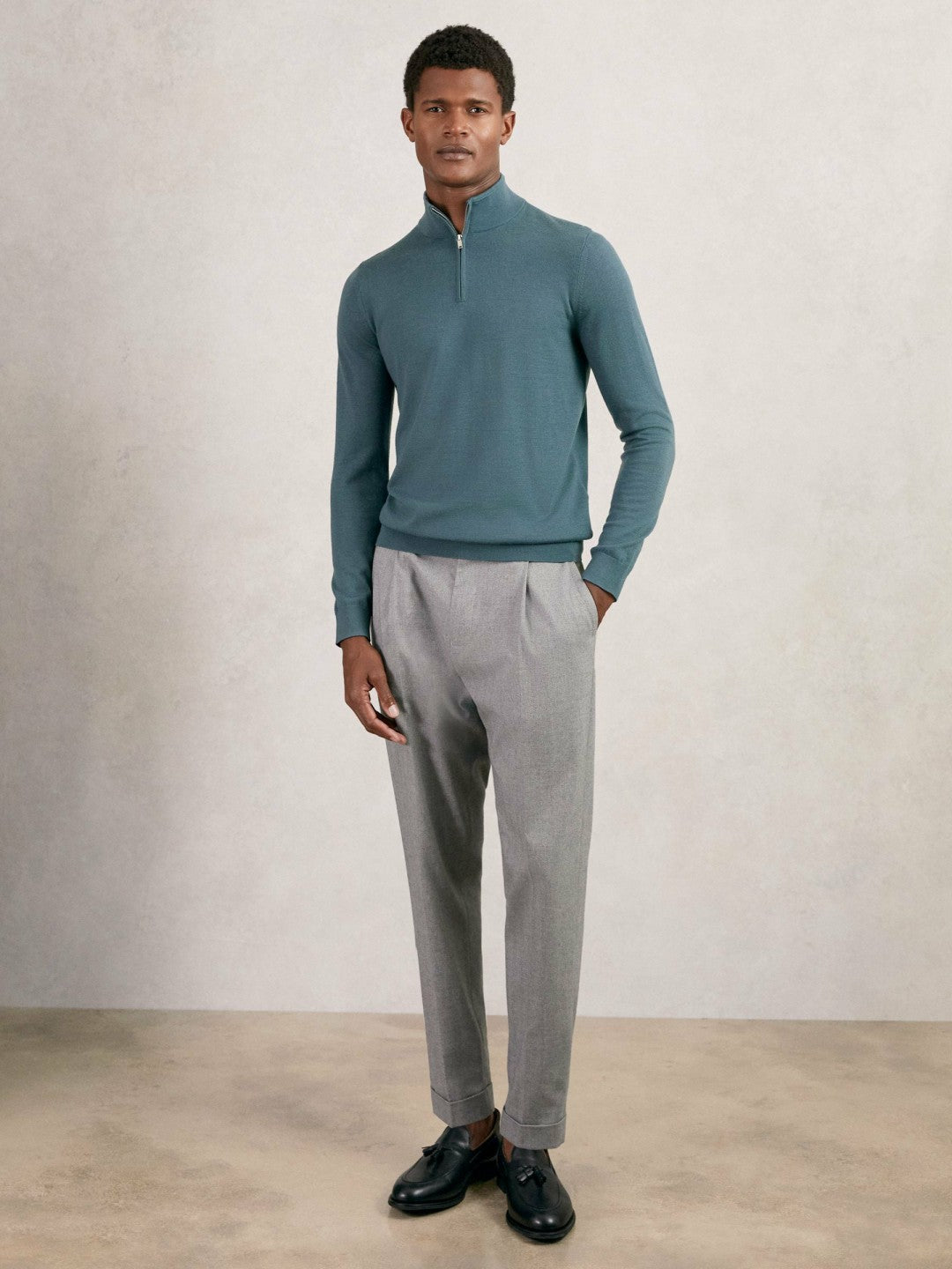 Men Merino Wool Half Zip Jumper in Orion Blue