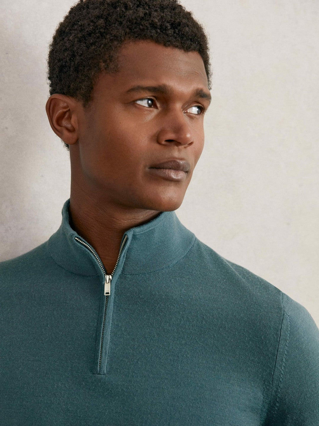 Men Merino Wool Half Zip Jumper in Orion Blue