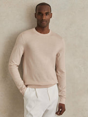 Men Merino-Wool Crew-Neck Jumper in Beige