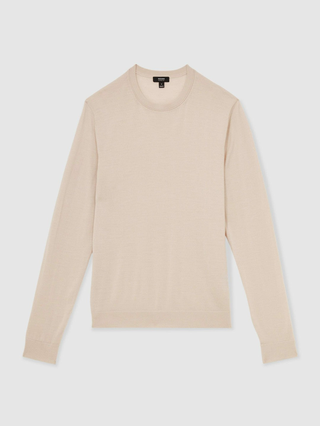 Men Merino-Wool Crew-Neck Jumper in Beige