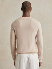 Men Merino-Wool Crew-Neck Jumper in Beige