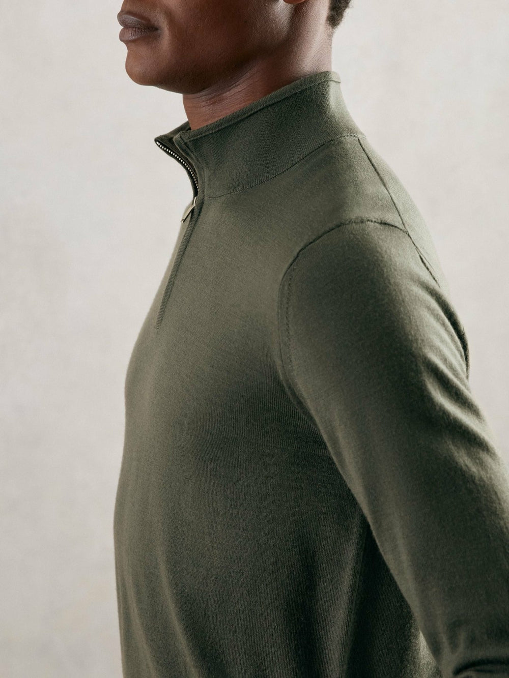 Men Merino Wool Half-Zip Jumper in Kale Green