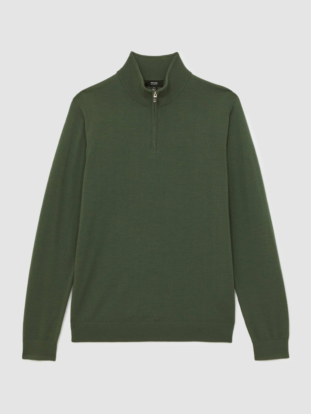 Men Merino Wool Half-Zip Jumper in Kale Green