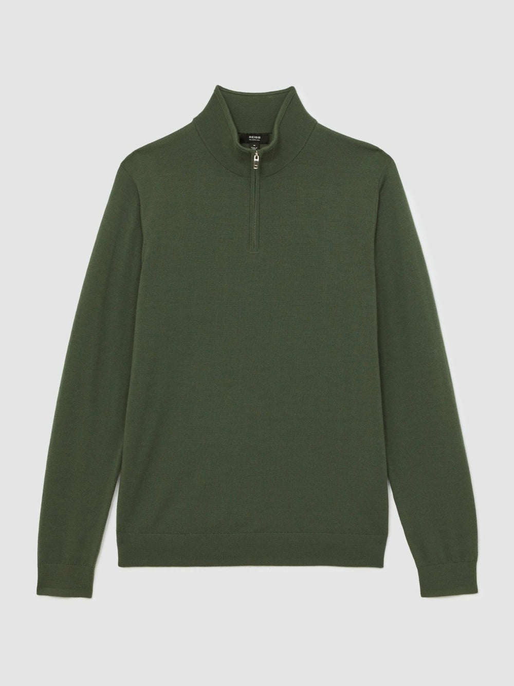 Men Merino Wool Half-Zip Jumper in Kale Green