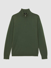 Men Merino Wool Half-Zip Jumper in Kale Green