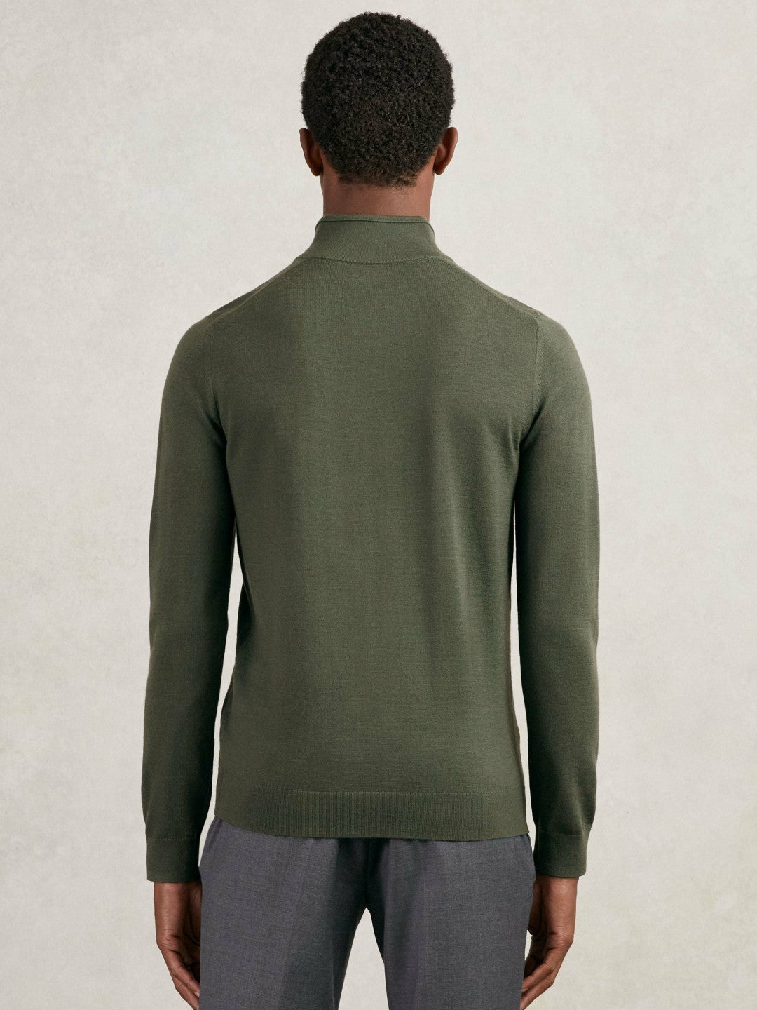Men Merino Wool Half-Zip Jumper in Kale Green