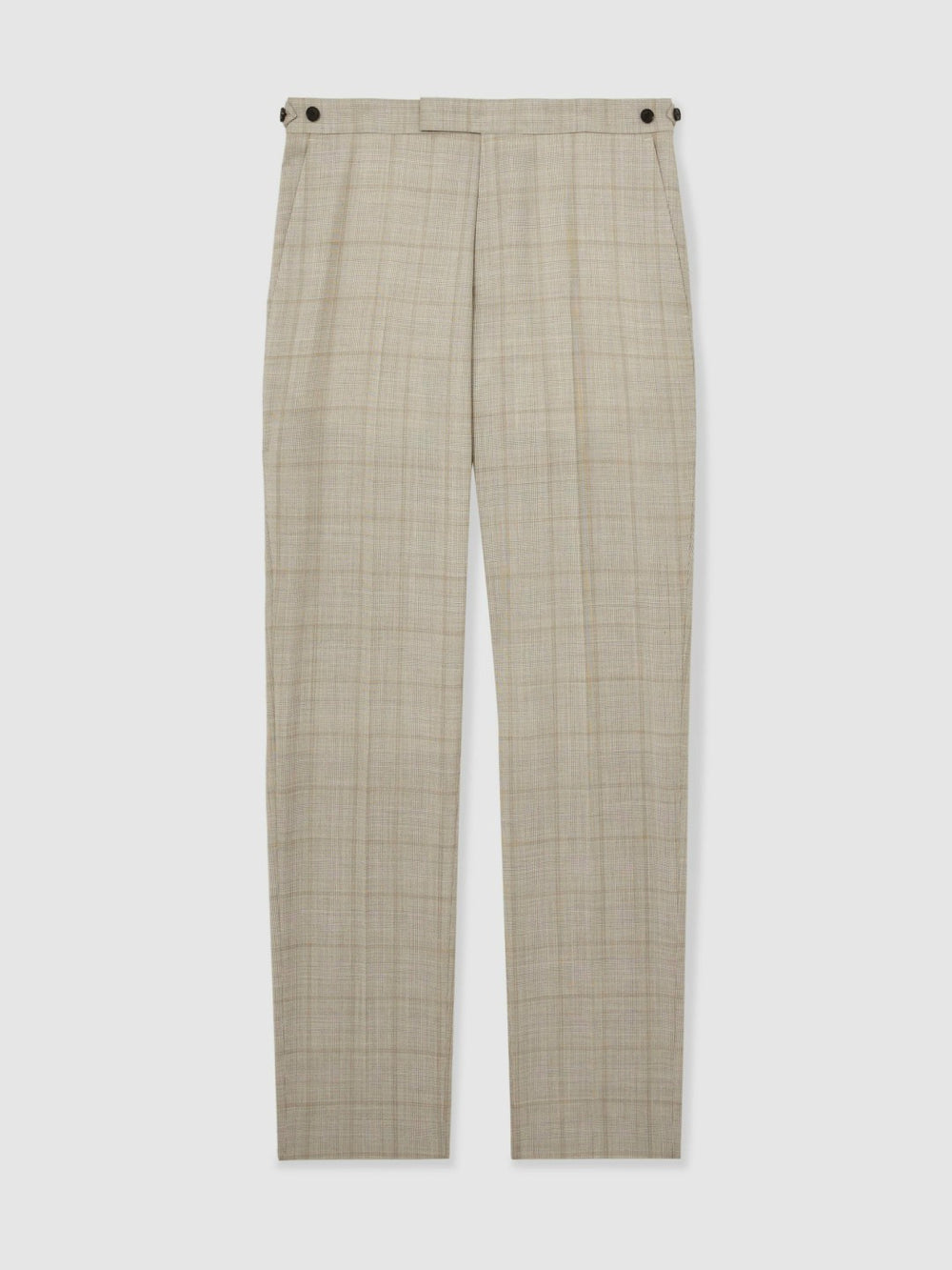 Men Slim-Fit Wool Check Suit Trousers in Oatmeal Brown
