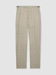 Men Slim-Fit Wool Check Suit Trousers in Oatmeal Brown