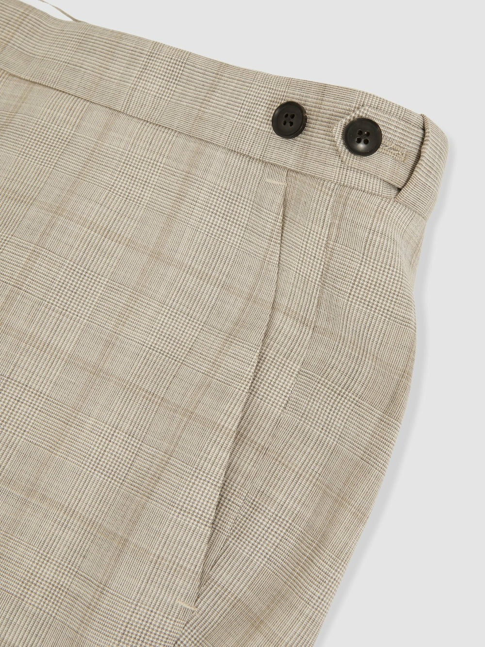 Men Slim-Fit Wool Check Suit Trousers in Oatmeal Brown