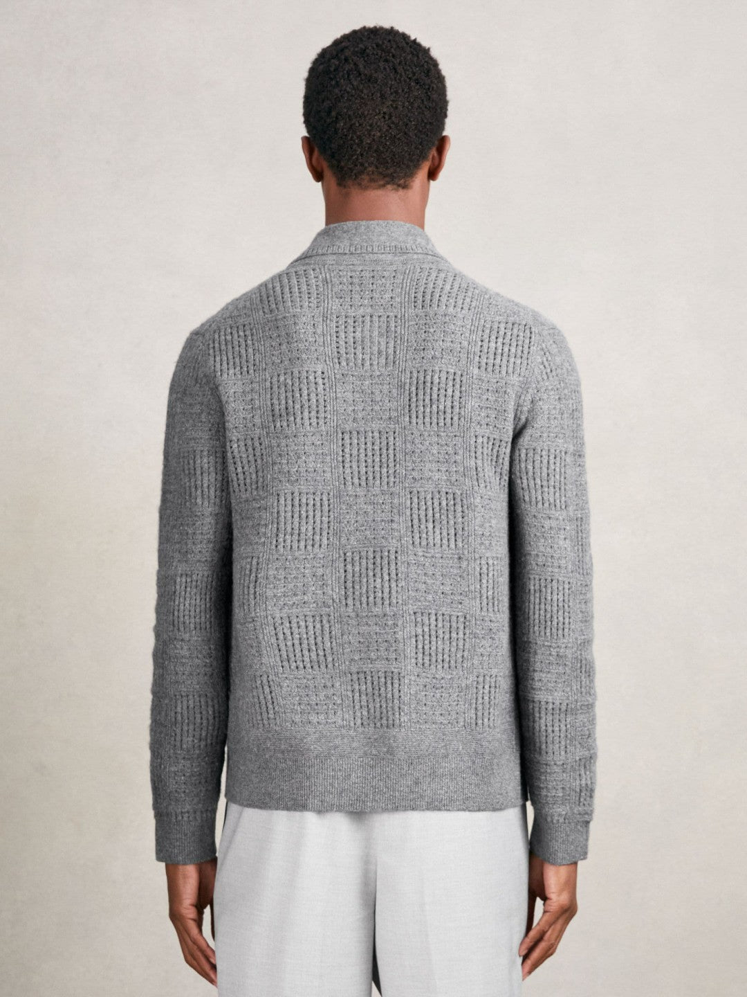 Men Wool Button Through Pointelle Shirt in Mid Grey