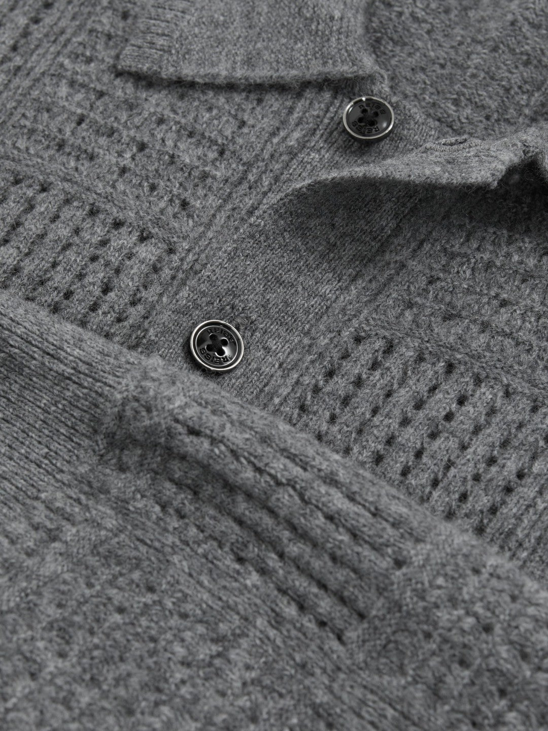 Men Wool Button Through Pointelle Shirt in Mid Grey
