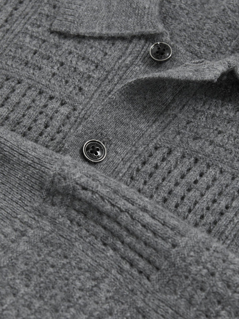 Men Wool Button Through Pointelle Shirt in Mid Grey