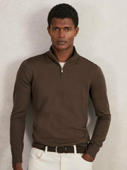 Men Merino Wool Half-Zip Jumper in Chocolate Brown