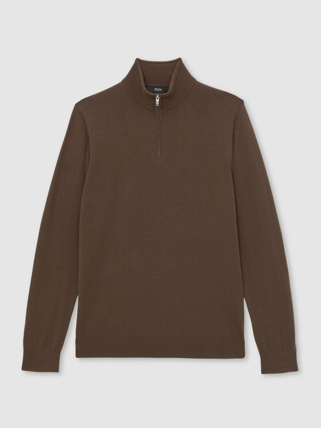Men Merino Wool Half-Zip Jumper in Chocolate Brown