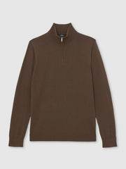 Men Merino Wool Half-Zip Jumper in Chocolate Brown