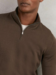 Men Merino Wool Half-Zip Jumper in Chocolate Brown