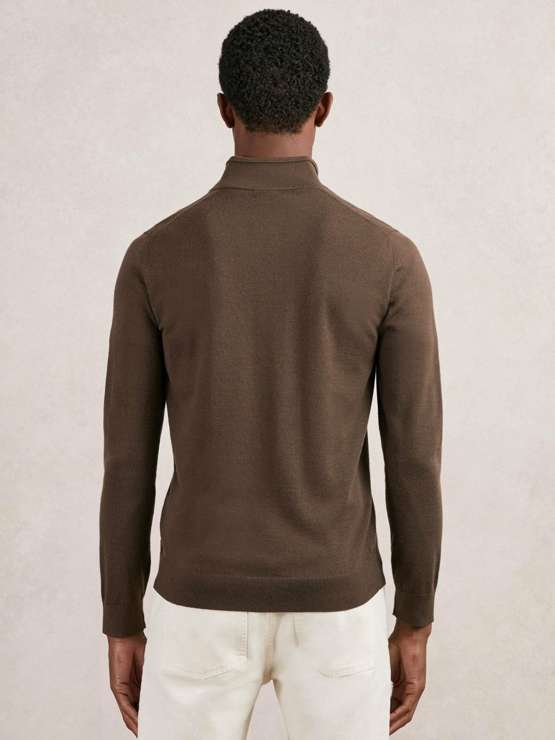 Men Merino Wool Half-Zip Jumper in Chocolate Brown