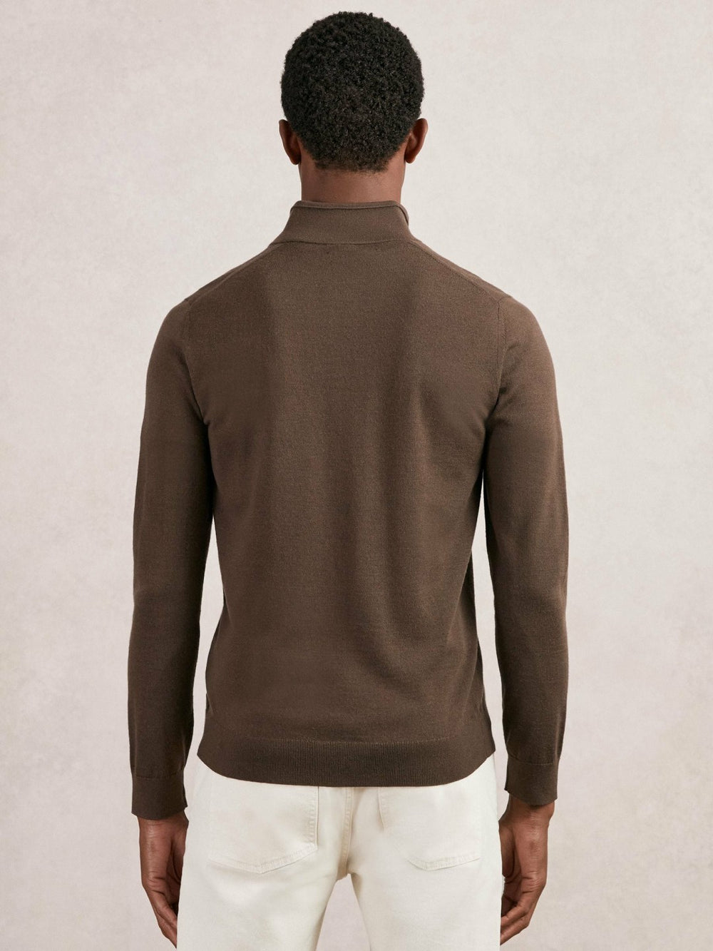 Men Merino Wool Half-Zip Jumper in Chocolate Brown