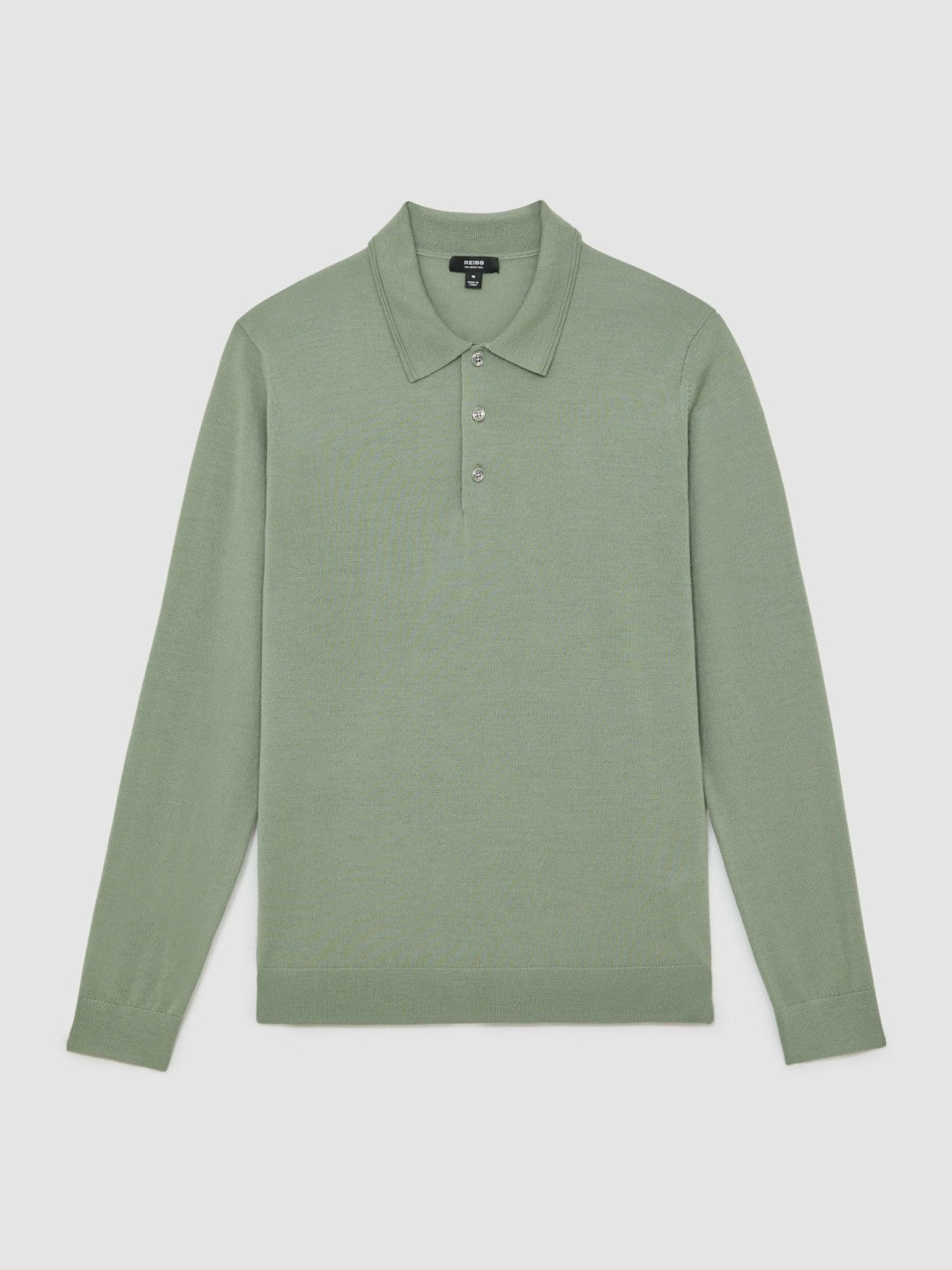Men Merino Wool Long-Sleeve Polo Shirt in Harper Green