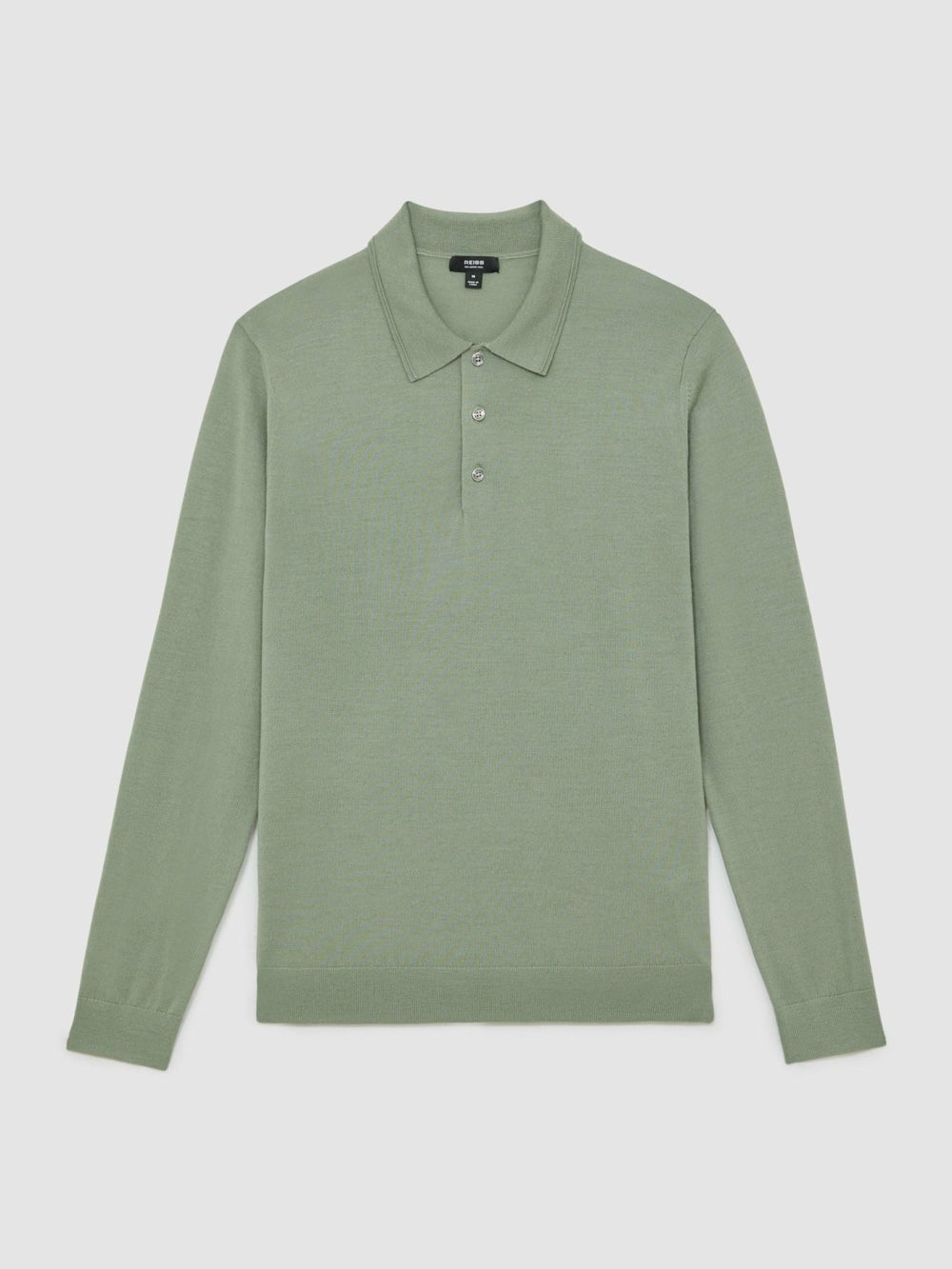 Men Merino Wool Long-Sleeve Polo Shirt in Harper Green