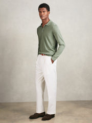 Men Merino Wool Long-Sleeve Polo Shirt in Harper Green