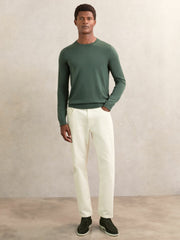 Men Merino-Wool Crew-Neck Jumper in Kale Green