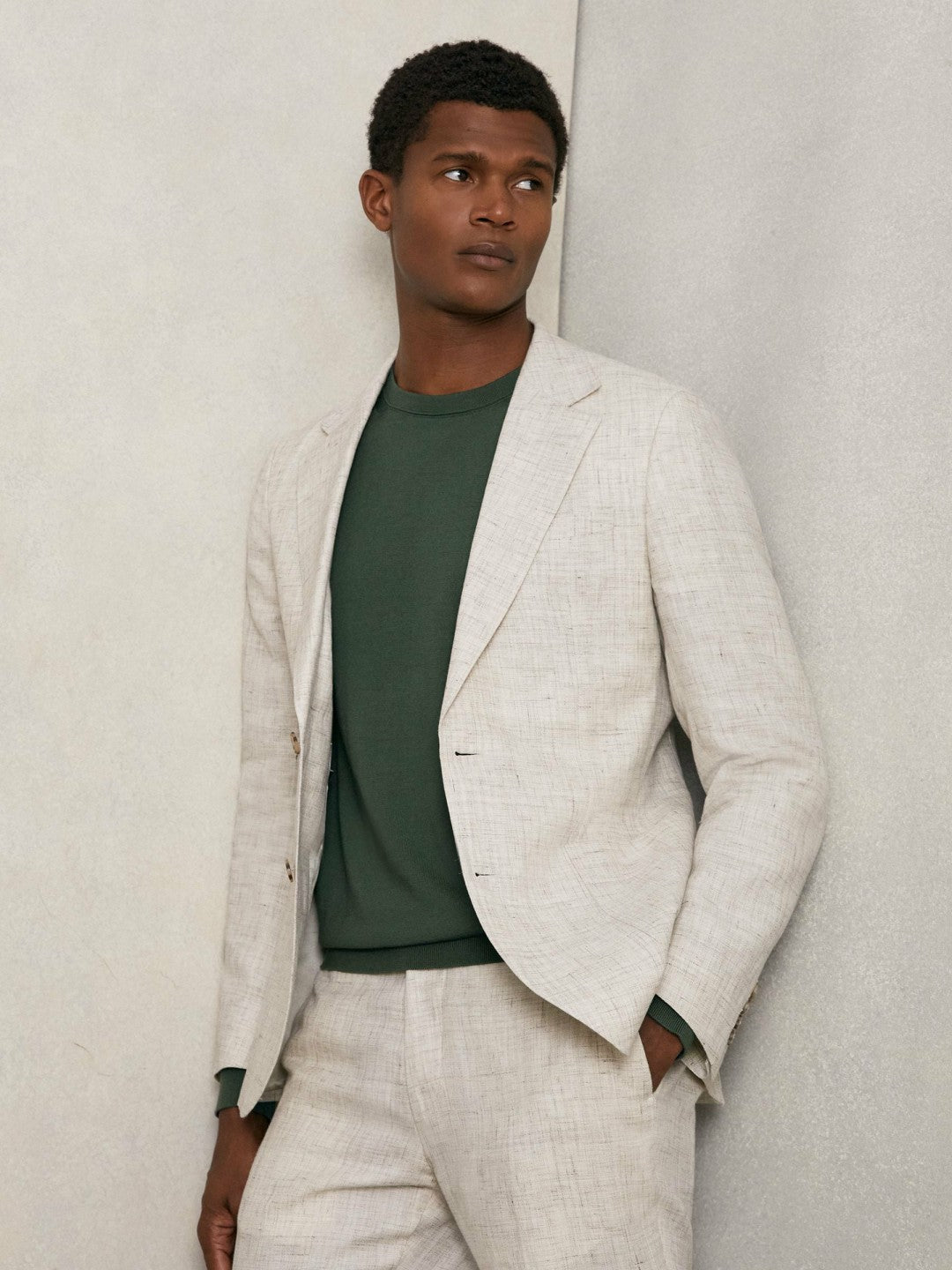 Men Merino-Wool Crew-Neck Jumper in Kale Green
