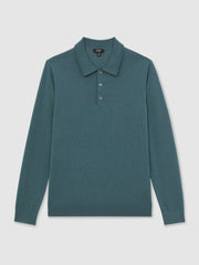 Men Merino Wool Long-Sleeve Polo Shirt in Orion Blue