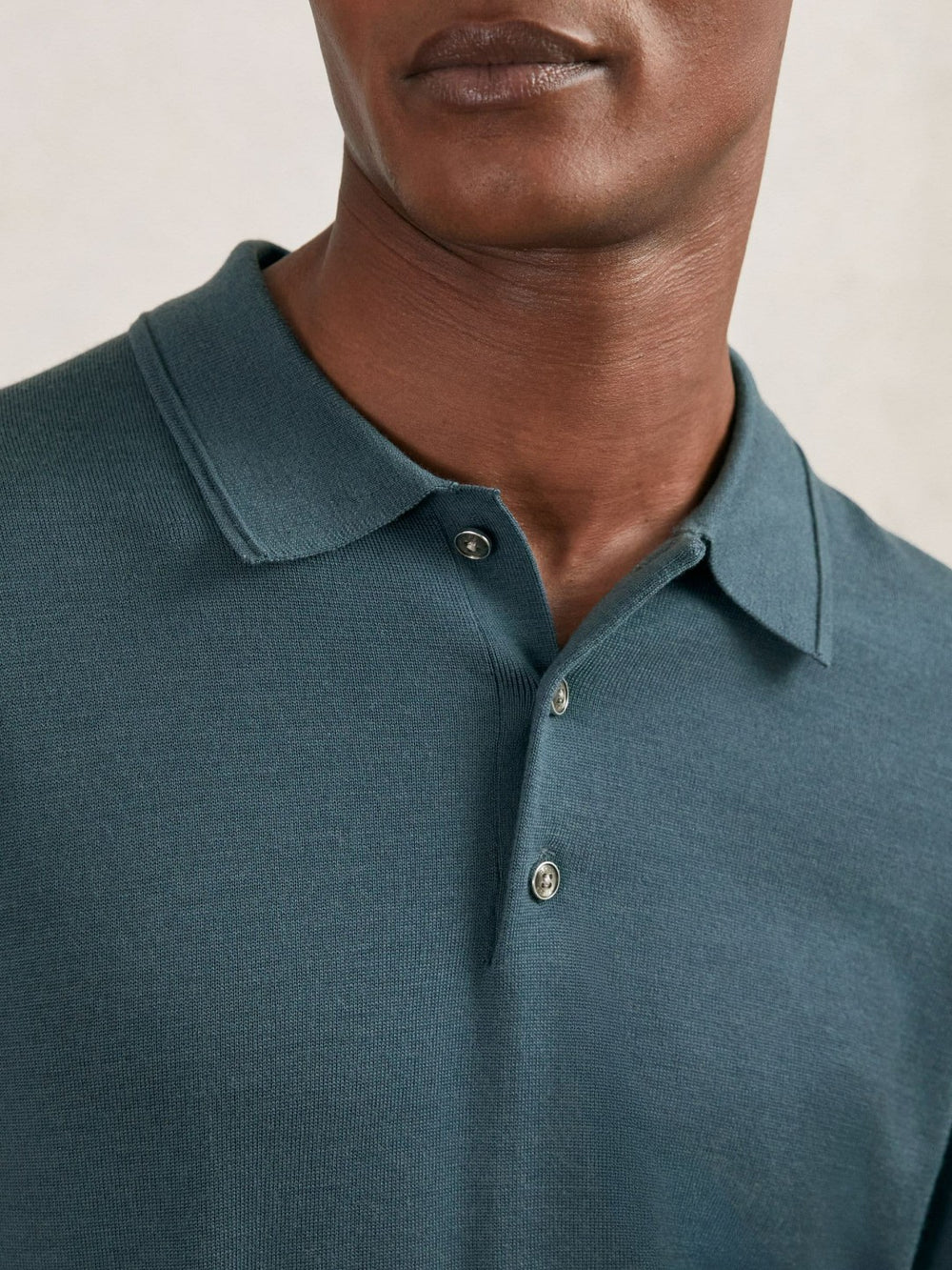 Men Merino Wool Long-Sleeve Polo Shirt in Orion Blue