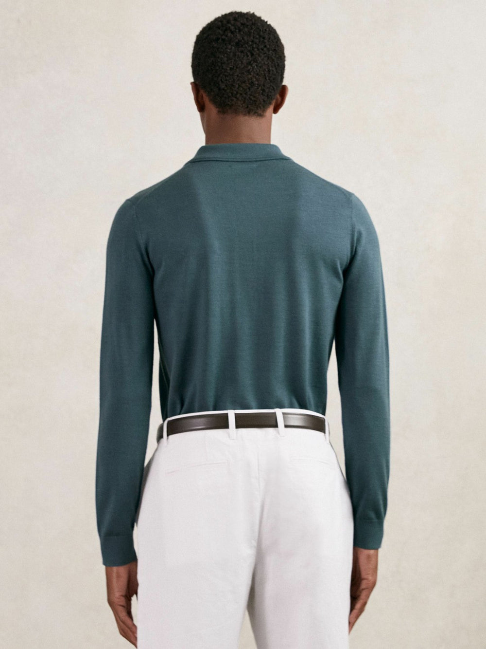 Men Merino Wool Long-Sleeve Polo Shirt in Orion Blue