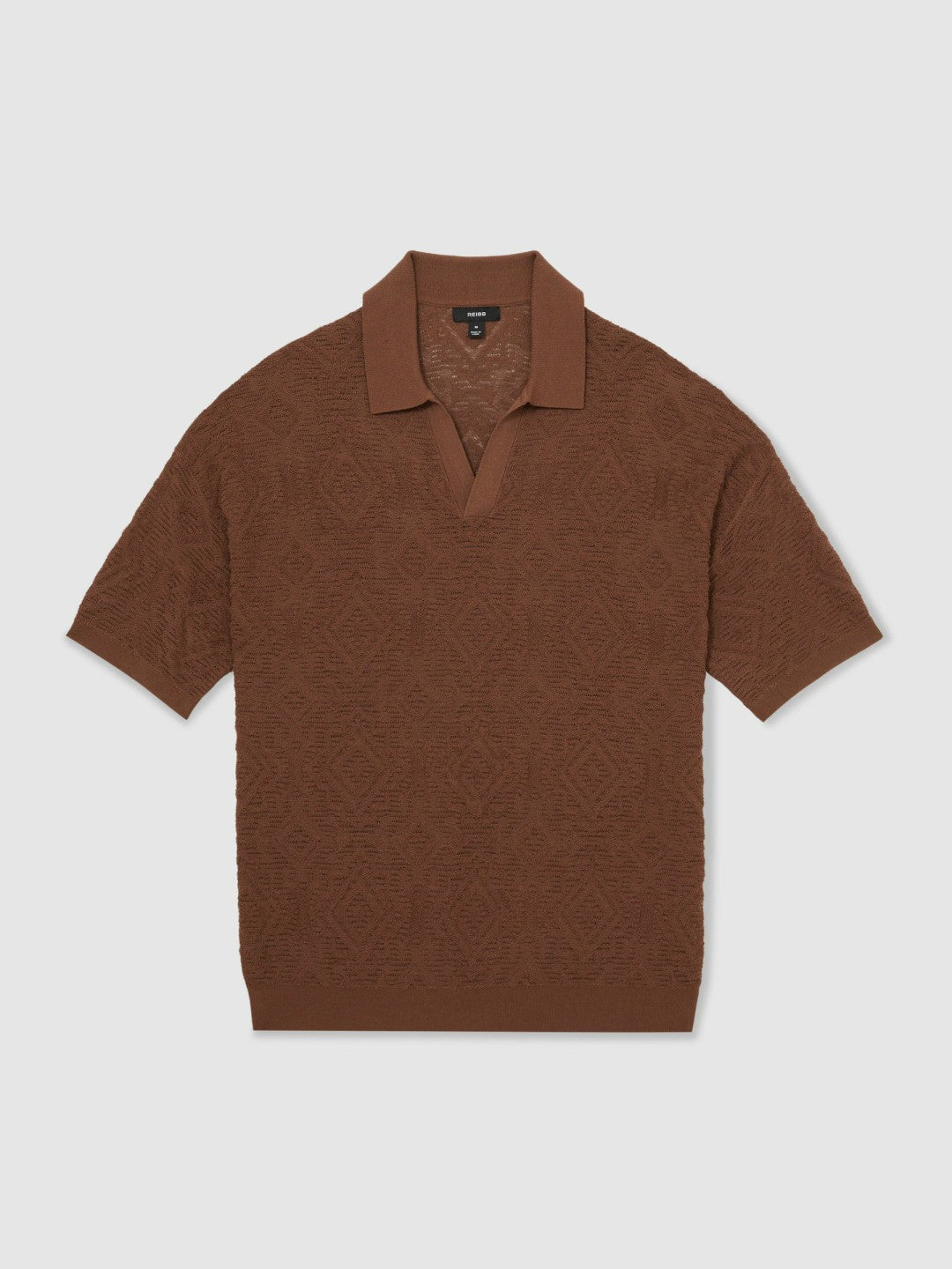 Men Jacquard Loop-Stitch Polo Shirt in Tobacco