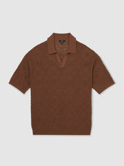 Men Jacquard Loop-Stitch Polo Shirt in Tobacco