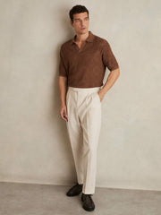Men Jacquard Loop-Stitch Polo Shirt in Tobacco