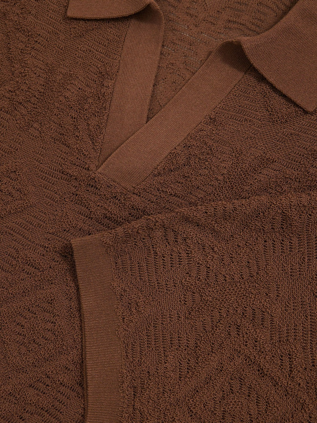 Men Jacquard Loop-Stitch Polo Shirt in Tobacco