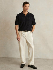 Men Jacquard Loop-Stitch Polo Shirt in Navy
