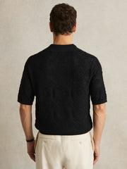 Men Jacquard Loop-Stitch Polo Shirt in Navy