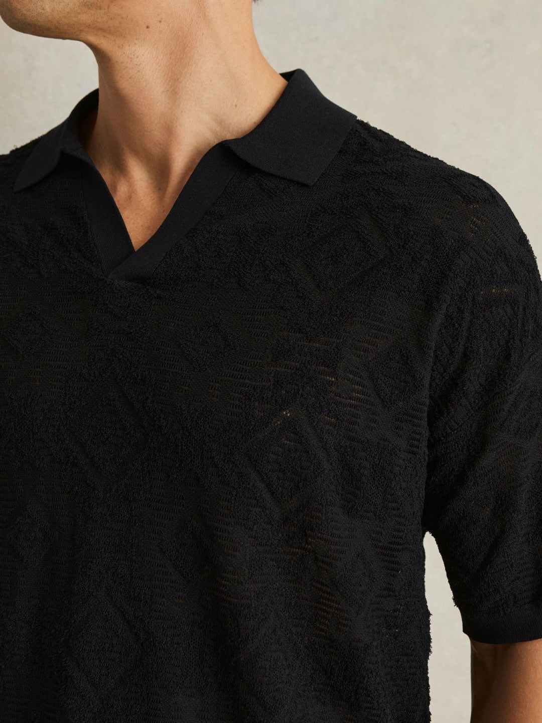Men Jacquard Loop-Stitch Polo Shirt in Navy