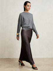 Women Silk Slip Maxi Skirt in Mauve