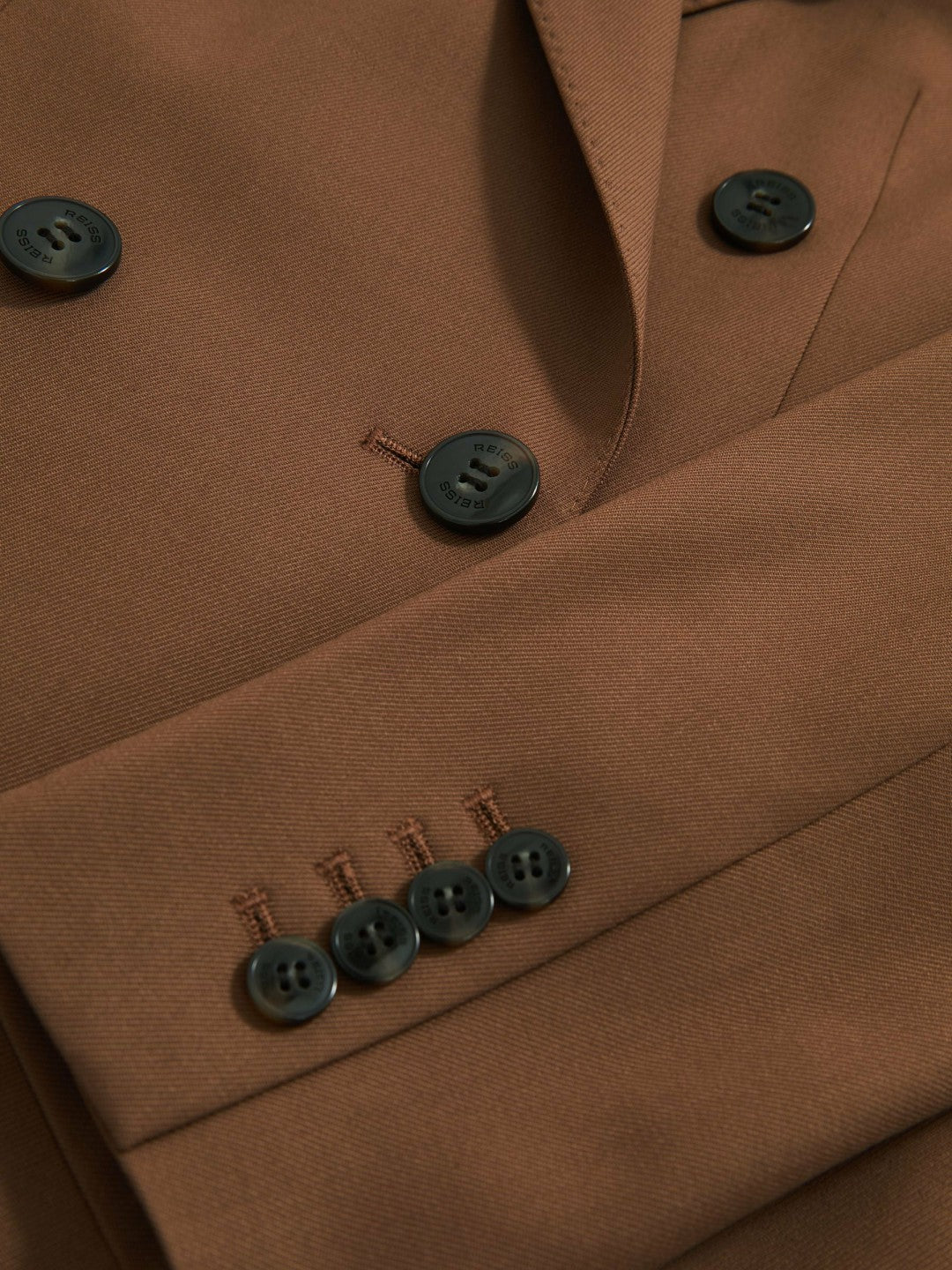 Women Petite Wool-Blend Double-Breasted Suit Blazer in Tan