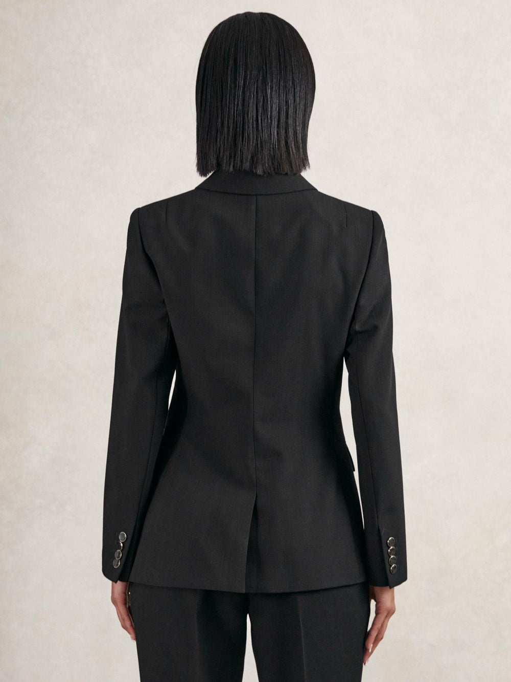 Women Wool-Blend Double-Breasted Blazer in Black