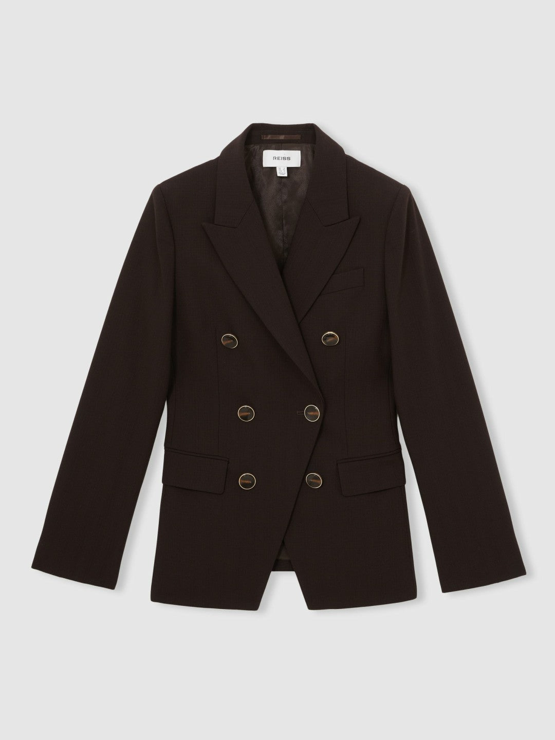 Women Wool-Blend Double-Breasted Blazer in Chocolate Brown