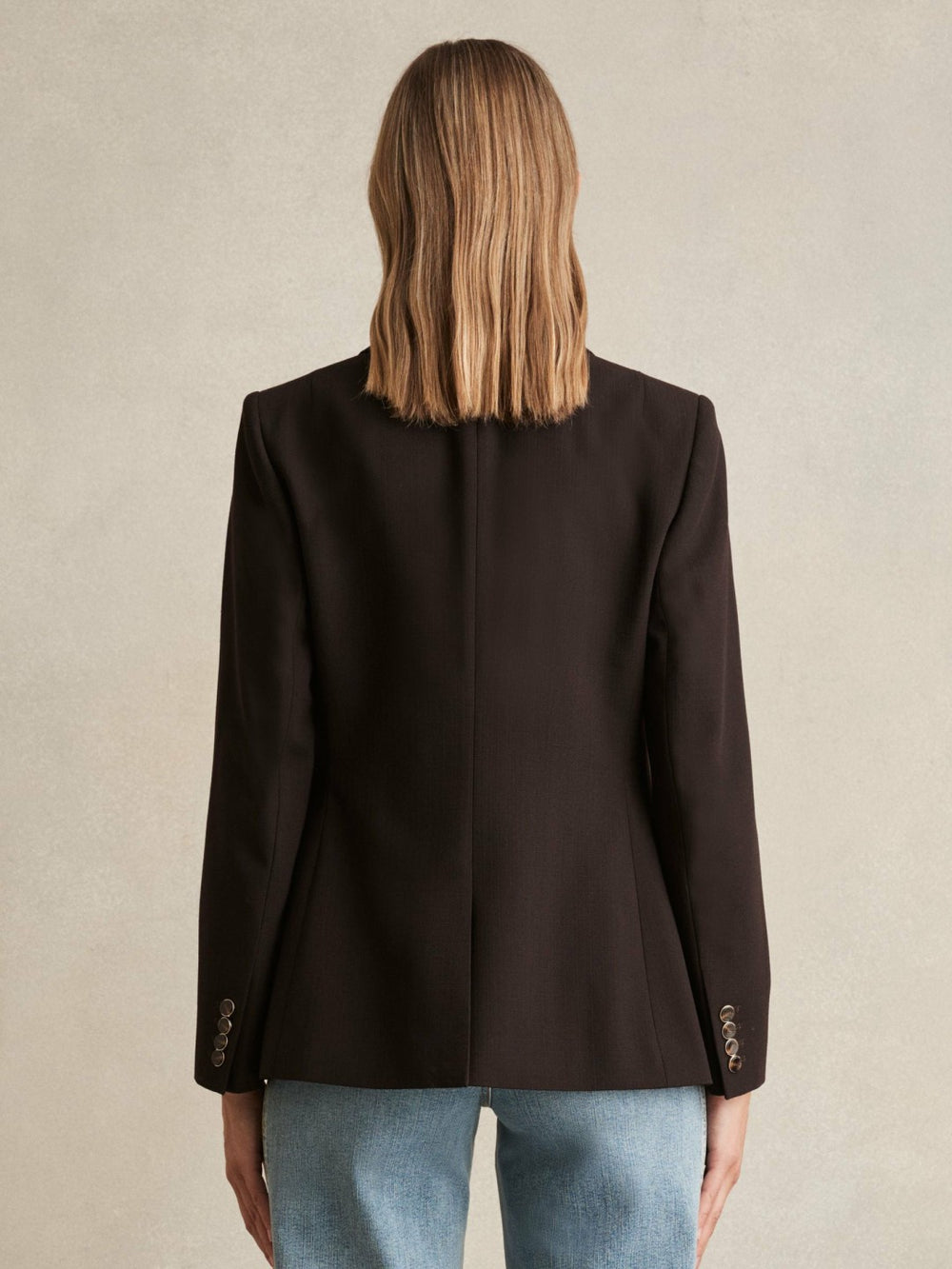 Women Wool-Blend Double-Breasted Blazer in Chocolate Brown