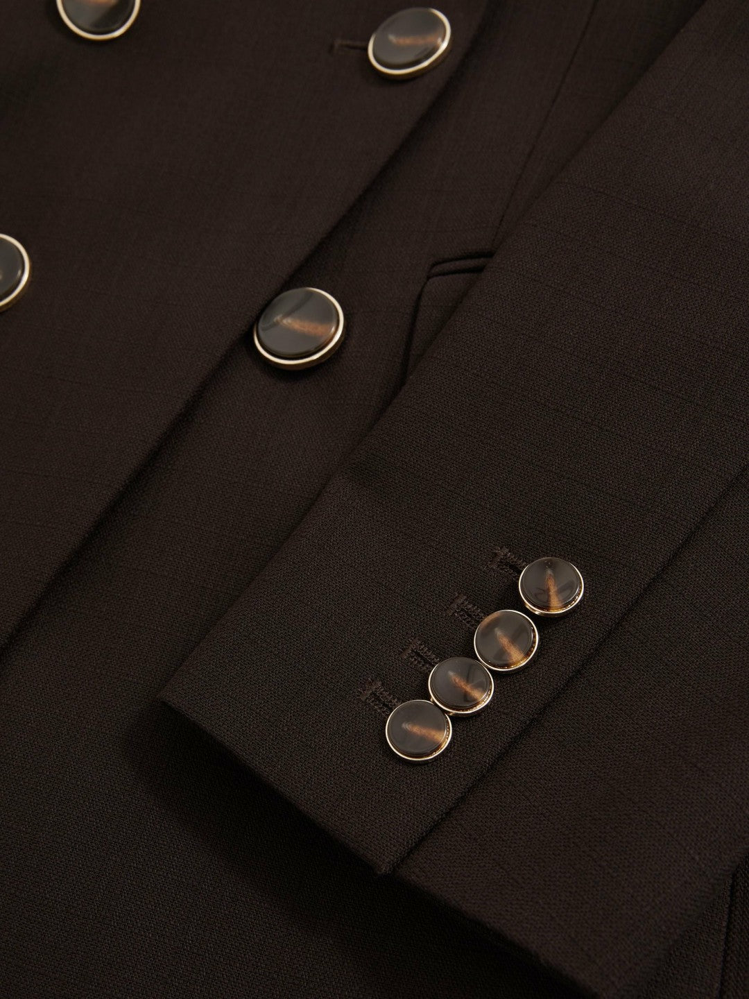 Women Wool-Blend Double-Breasted Blazer in Chocolate Brown