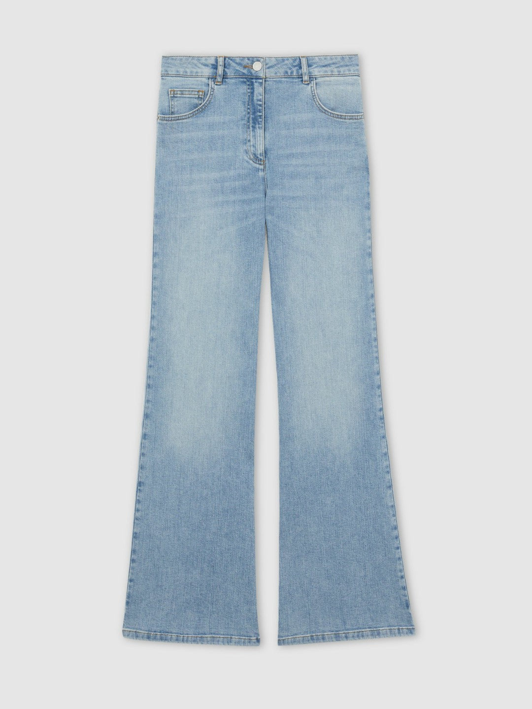 Women Petite Mid-Rise Flared Jeans in Light Blue