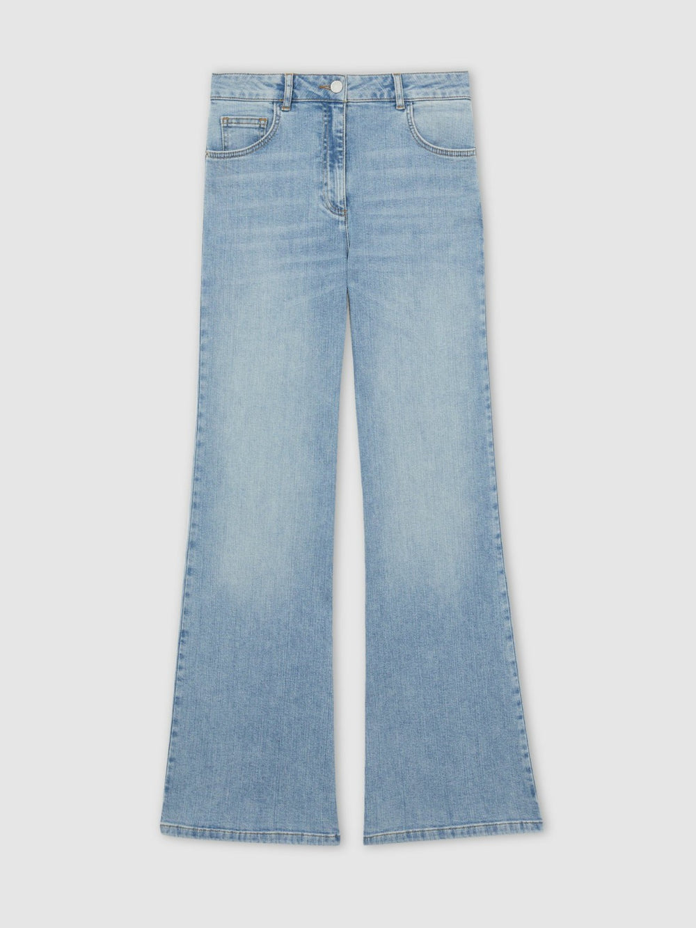 Women Petite Mid-Rise Flared Jeans in Light Blue
