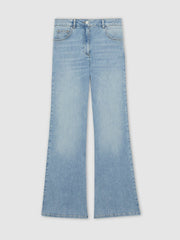 Women Petite Mid-Rise Flared Jeans in Light Blue